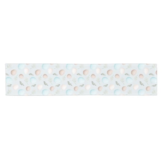 Spring Eggs Pastel Blauw Pasen Linnen Tafelloper (Horizontaal)