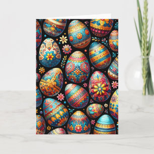 Spring Eieren Russische stijl zwart rood boho kuns Feestdagen Kaart