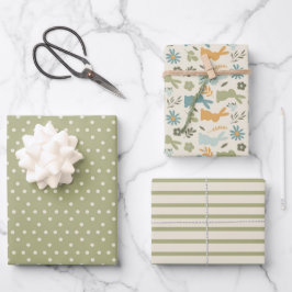 Spring Elegance Champagne & Green Bunny set van 3 Inpakpapier Vel