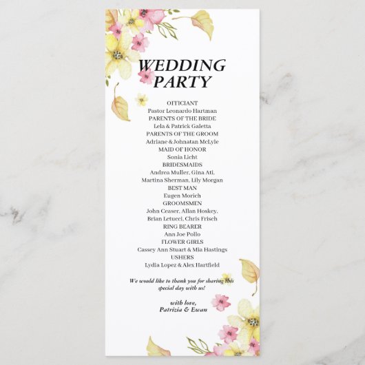 Spring Élégant Mariage floral programme plat (Dos)