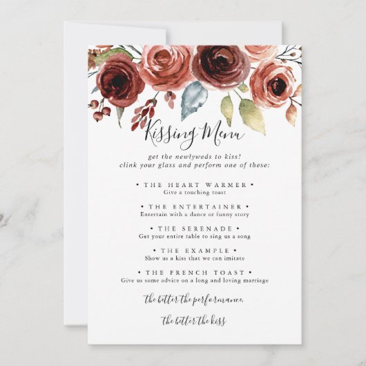 Spring Elegant Wedding Kissing Menu Game Kaart (Voorkant)