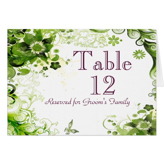 Spring Emerald Green Floral Wedding Table Number (Voorkant Horizontaal)