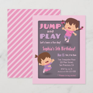 Spring en speel lieve meisjes trampoline verjaarda kaart