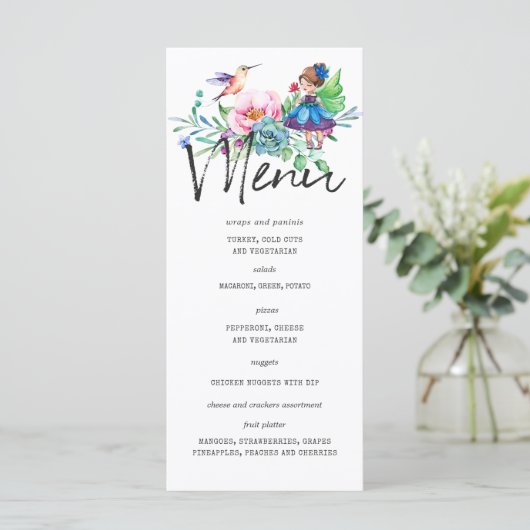Spring Fairy Birthday Party Menu Modèle (Debout devant)