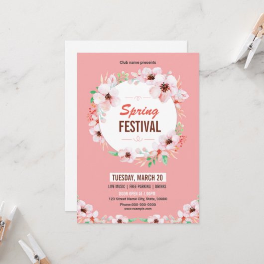 Spring Festival Invitation Flyer Template (Devant/Arrière en situation)