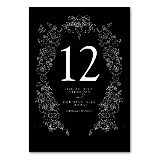 Spring Fleur de lis bruiloft zwart-wit Kaart (Voorkant)
