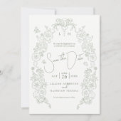 Spring Fleur de Lisage groene grens kunst Save The Date (Voorkant)