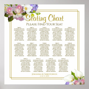 Spring Floral 14 Table Gold Wedding Seating Chart Poster