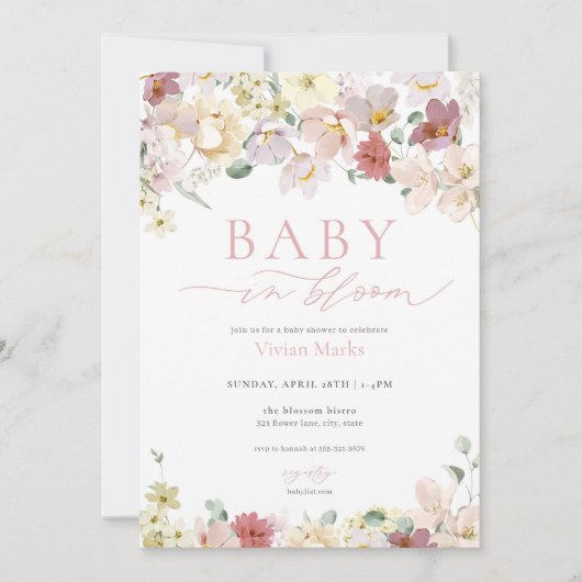 Spring Floral Baby in Bloom Baby shower Invitation (Devant)