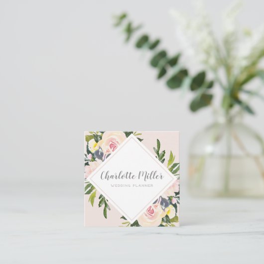 Spring Floral Blush Waterverf Visitekaartje (Staand voorkant)