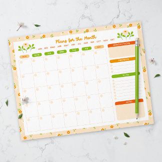 Spring Floral Bouquet Monthly Sunday Start Planner Notitieblok