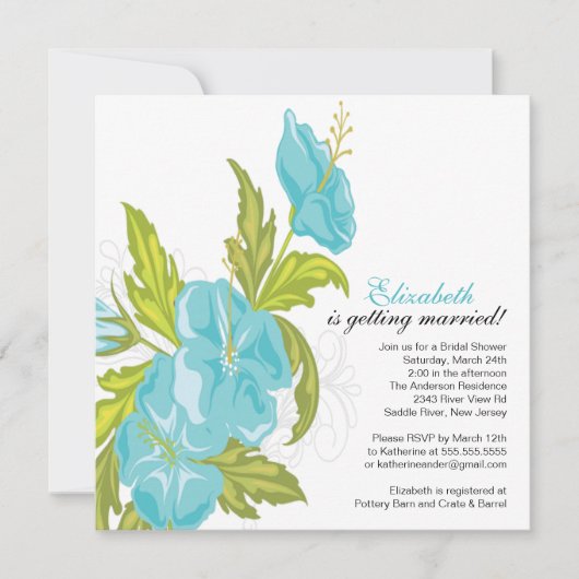 Spring Floral Bridal Shower Invitation Turquoise Kaart (Voorkant)