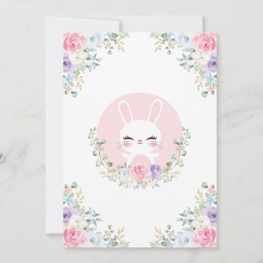 Spring Floral Bunny 1st Birthday Cute Rabbit Party Kaart (Achterkant)
