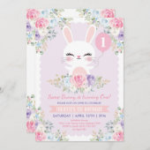 Spring Floral Bunny 1st Birthday Cute Rabbit Party Kaart (Voorkant / Achterkant)