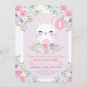 Spring Floral Bunny 1st Birthday Cute Rabbit Party Kaart