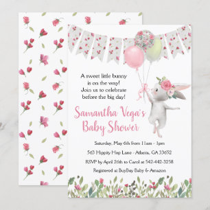 Spring Floral Bunny Baby shower Uitnodiging