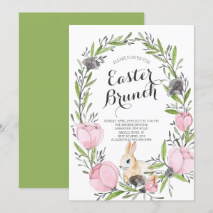 Spring Floral Bunny Pasen Uitnodiging