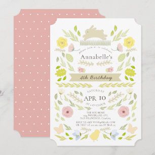 Spring Floral Bunny Pink Girl Verjaardag Kaart