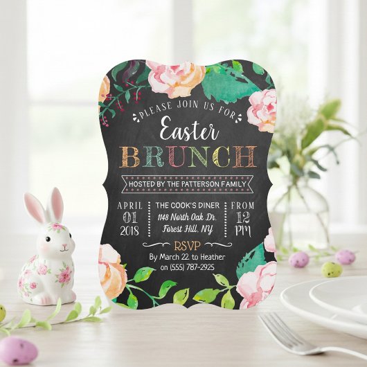 Spring Floral Chalkboard Easter Brunch Kaart