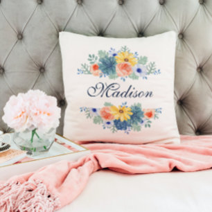 Spring Floral Chic Moderne gepersonaliseerde naam Kussen