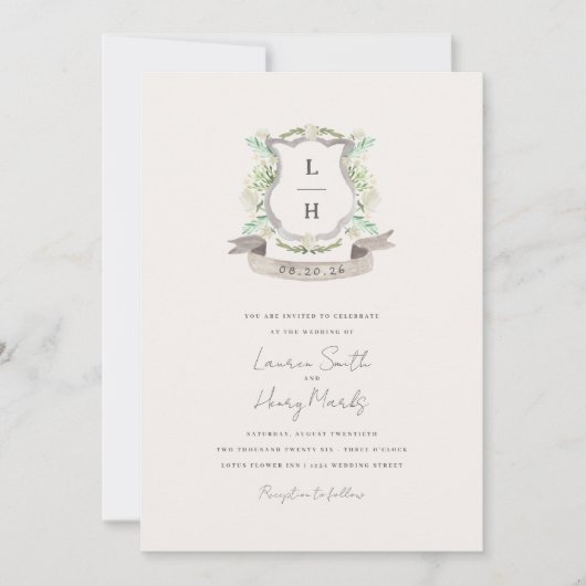 Spring Floral Crest Wedding Uitnodiging (Voorkant)