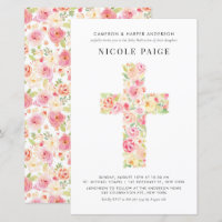 Spring Floral Cross Baby Inwijding Uitnodiging
