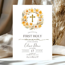 Spring Floral Daffodil Wreath 1st Holy Communion Kaart