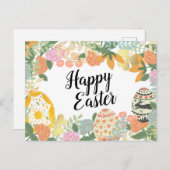 Spring Floral Egg Hunt Clover Happy Pasen Feestdagenkaart (Voorkant / Achterkant)