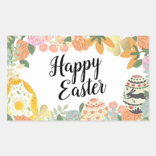 Spring Floral Egg Hunt Clover Happy Pasen Rechthoekige Sticker