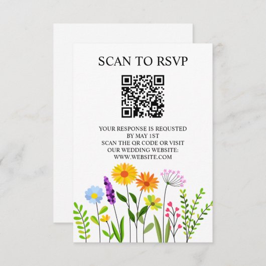Spring Floral Elegant QR Code Huwelijk RSVP Informatiekaartje (Voorkant / Achterkant)