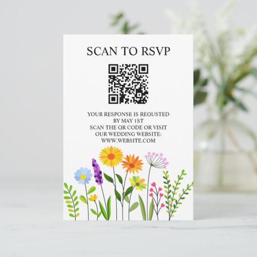 Spring Floral Elegant QR Code Huwelijk RSVP Informatiekaartje (Staand voorkant)