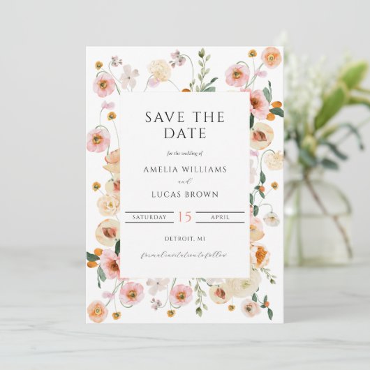 Spring Floral Enregistrer la date Invitation (Debout devant)