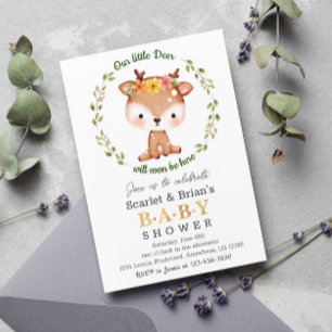 Spring Floral Fawn Woodland Wild Deer Baby shower Kaart