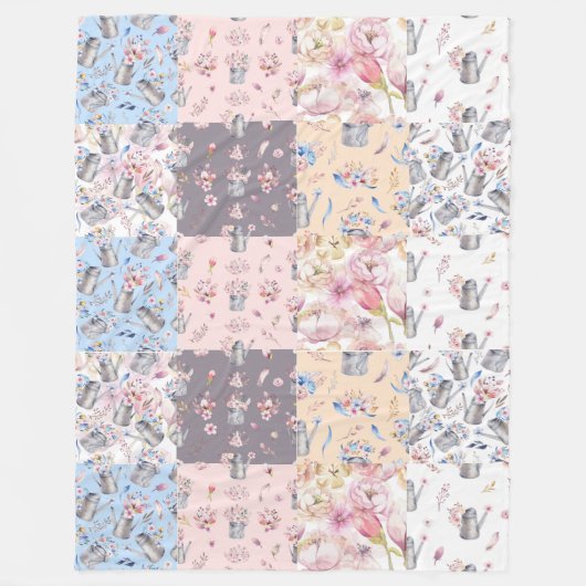 Spring Floral Garden Patchwork Fleece Blanket Deken (Voorkant)