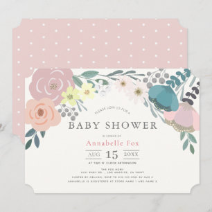 Spring Floral Girl Pink Baby shower Kaart