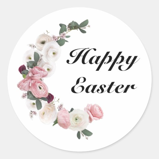 Spring Floral Happy Pasen Ronde Sticker (Voorkant)