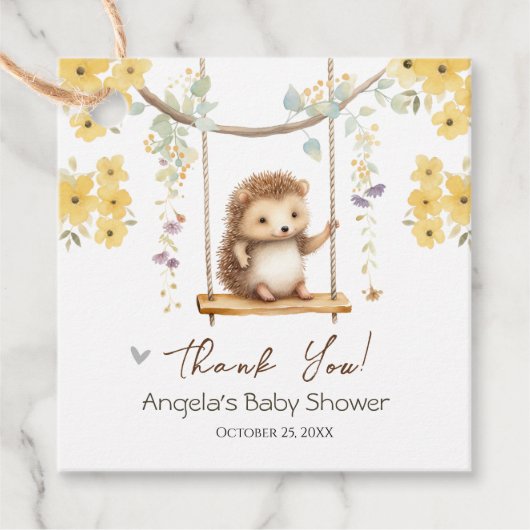 Spring Floral Hegehog Oh Baby shower Bedankjes Labels (Voorkant)