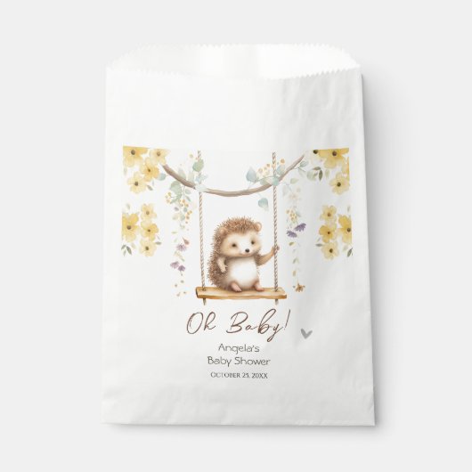 Spring Floral Hegehog Oh Baby shower Bedankzakje (Voorkant)