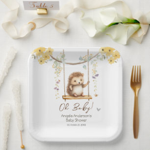 Spring Floral Hegehog Oh Baby shower Papieren Bordje
