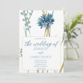 Spring Floral Light Blue Gold White Wedding Kaart (Staand voorkant)