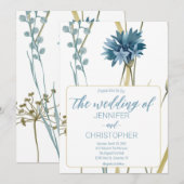 Spring Floral Light Blue Gold White Wedding Kaart (Voorkant / Achterkant)