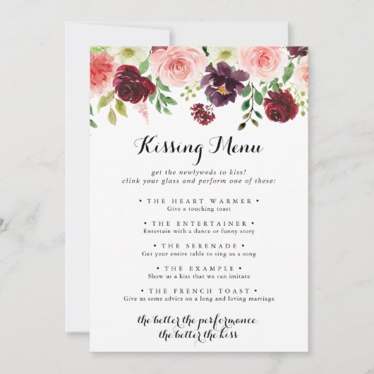 Spring Floral Mariage Kissing Menu Carte de jeu (Devant)