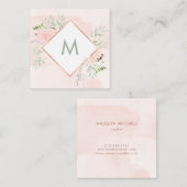 Spring Floral met Monogram | Waterverf was Vierkante Visitekaartje (Voorkant / Achterkant)