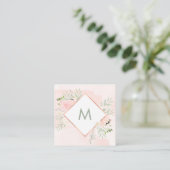 Spring Floral met Monogram | Waterverf was Vierkante Visitekaartje (Staand voorkant)