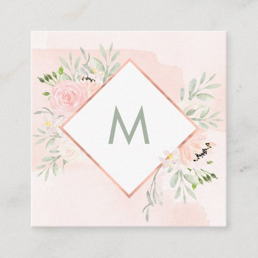Spring Floral met Monogram | Waterverf was Vierkante Visitekaartje (Voorkant)