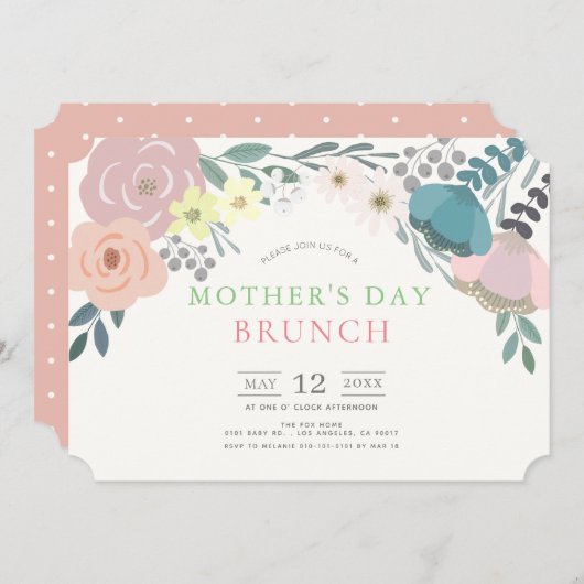 Spring Floral Moederdag Brunch Kaart (Voorkant / Achterkant)