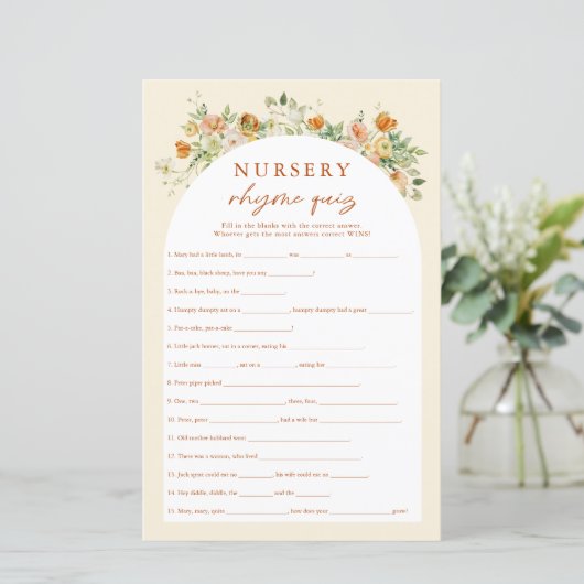 Spring Floral Nursery Rhymes Quiz Baby shower Game (Staand voorkant)