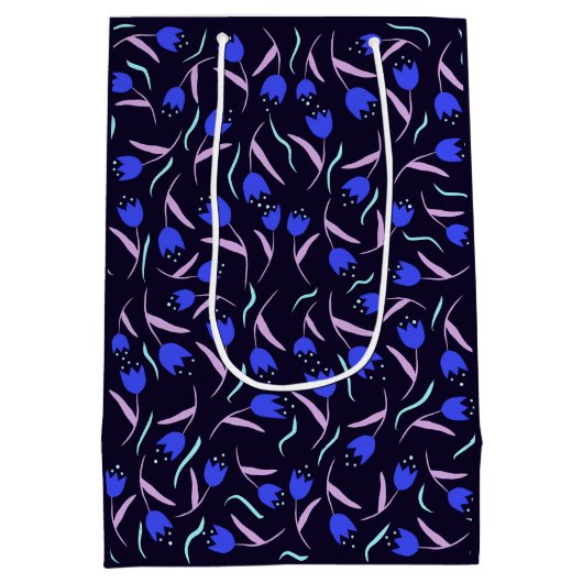 Spring Floral Pattern Dark Blue Medium Cadeauzakje (Achterkant)