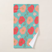 Spring Floral Pattern Hand Drawn Blauwgroen Peach Bad Handdoek (Handdoek)