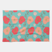 Spring Floral Pattern Hand Drawn Blauwgroen Peach Theedoek (Horizontaal)